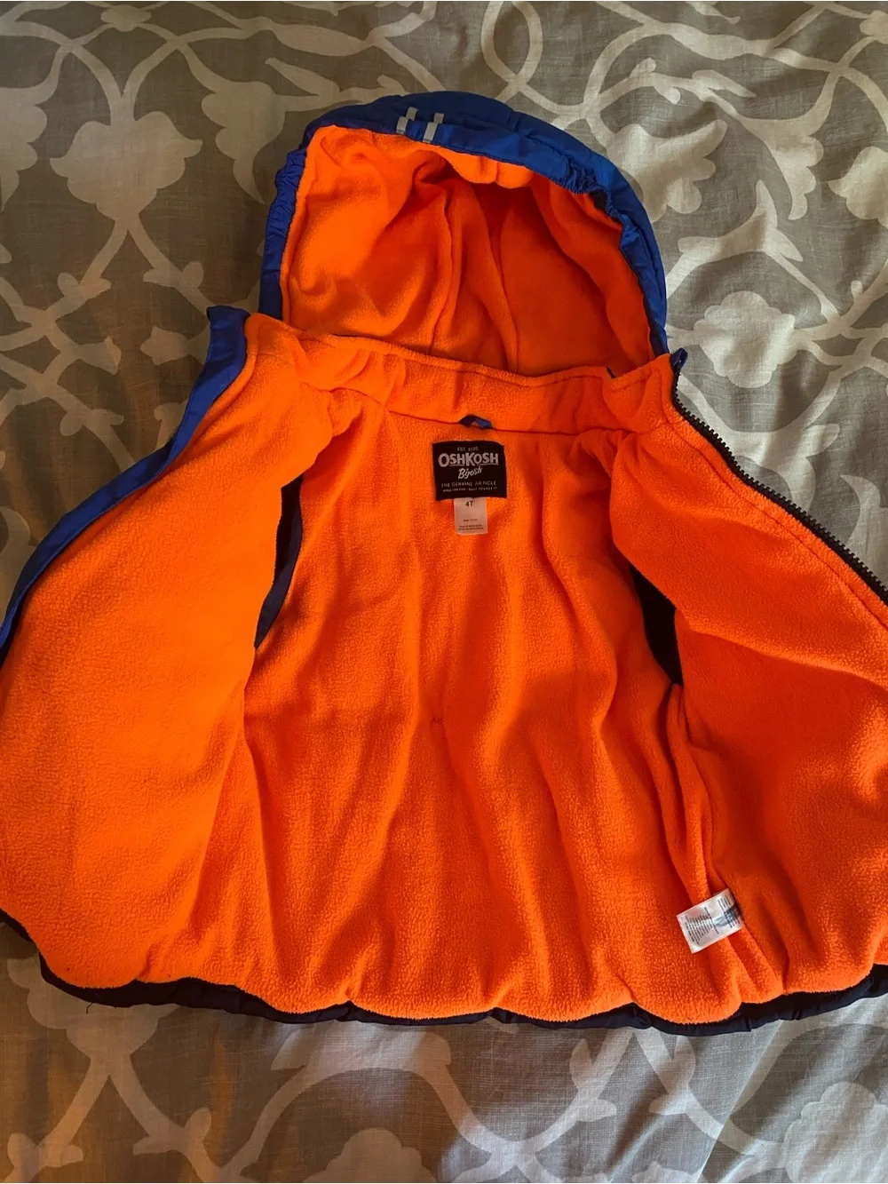 OshKosh B’gosh Blue and Orange Puffer Hooded Coat Boys 4T
